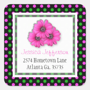 Pink Daisy and Polka-dot Address Stickers