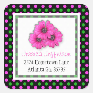Pink Daisy and Polka-dot Address Stickers