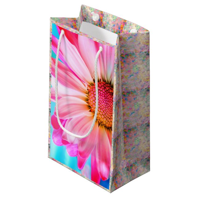 Pink daisy and polka dot gift bag (Front Angled)
