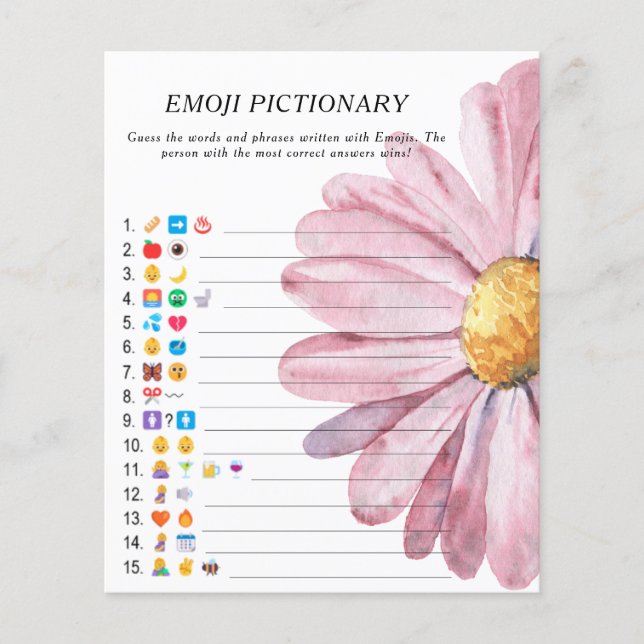 Pink daisy baby shower Emoji pictionary game (Front)