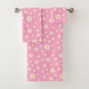 Pink Daisy Bath Towel Set