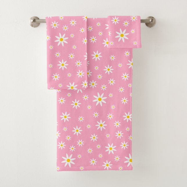 Pink Daisy Bath Towel Set (Insitu)