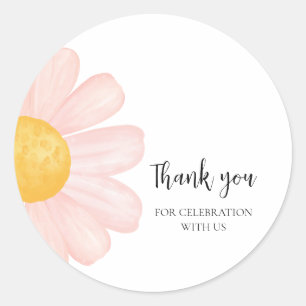 Pink Daisy Birthday Favor Tags, Little Daisy Thank Classic Round Sticker