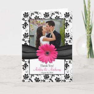 Pink Daisy Black White Floral Wedding Thank You