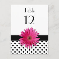 Pink Daisy Black White Polka Dot Wedding Table