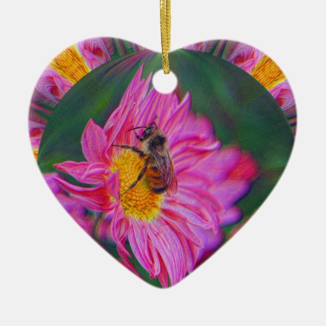 Pink Daisy Bumble Bee Abstract Art Ornament (Front)