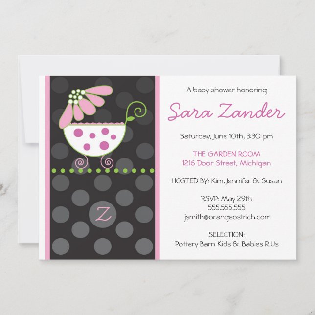 Pink Daisy Carriage Baby Shower Invitation (Front)