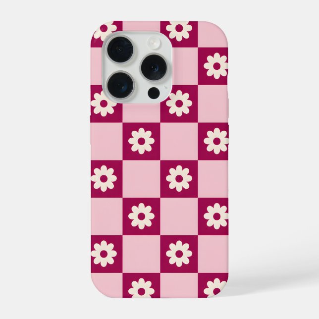 Pink Daisy Chequerboard Pattern iPhone Case (Back)