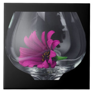 Pink Daisy Closeup In A Wine Glass Ceramic Tile