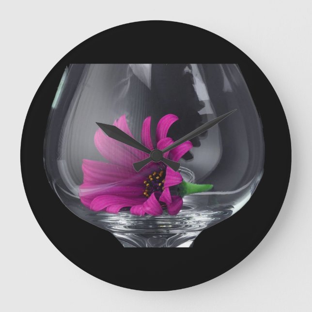 Pink Daisy Closeup In A Wine Glass Large Clock (Front)