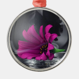 Pink Daisy Closeup In A Wine Glass Metal Ornament