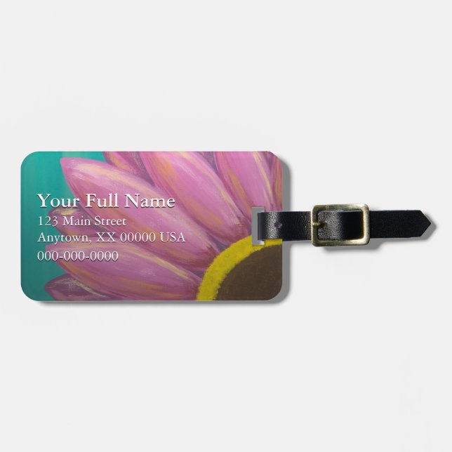 Pink Daisy Customisable Luggage Tag (Front Horizontal)