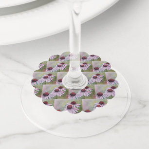 Pink Daisy Echinacea Flowers Wine Glass Tag