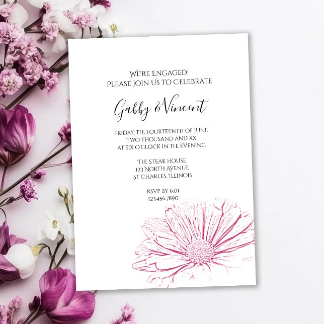 Pink Daisy Effect Floral Wedding Engagement Party Invitation (Creator Uploaded)
