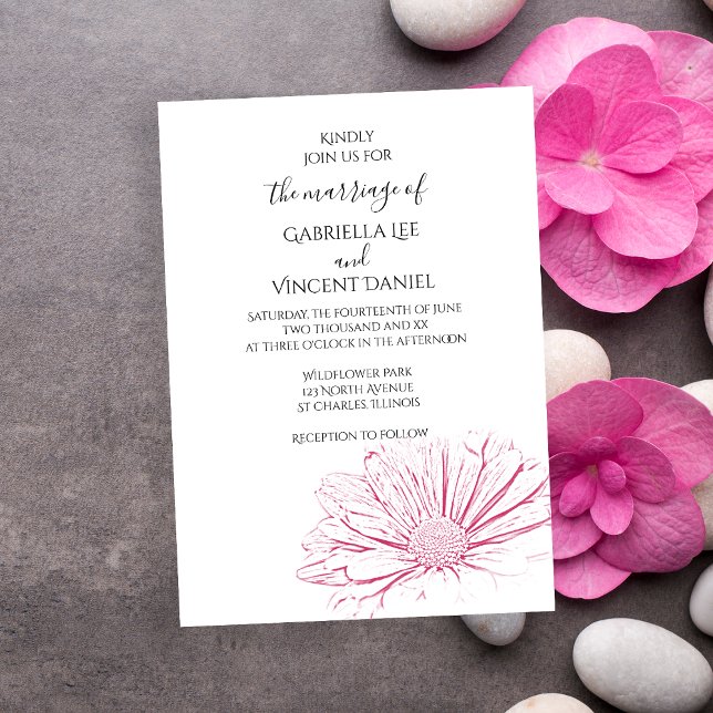 Pink Daisy Effect Floral Wedding Invitation (The pretty Pink Daisy Effect Wedding Invitation is perfect for your garden party marriage ceremony.)