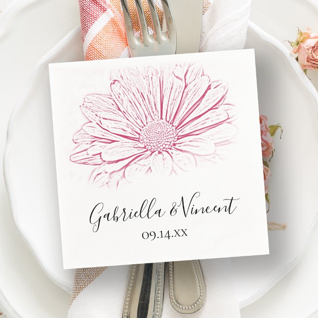 Pink Daisy Effect Floral Wedding Napkin (Creator Uploaded)