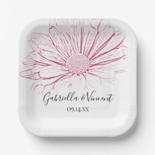 Pink Daisy Effect Floral Wedding Paper Plate