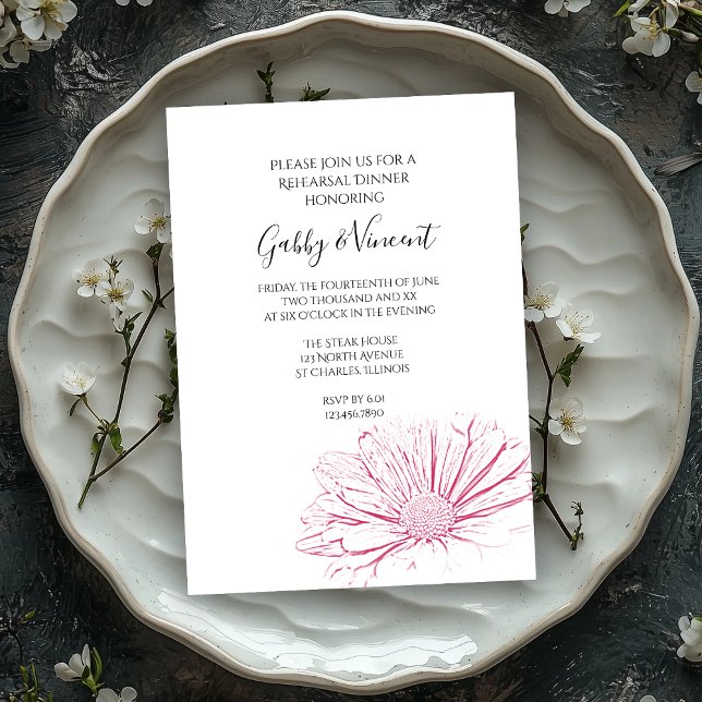 Pink Daisy Effect Floral Wedding Rehearsal Dinner Invitation (Creator Uploaded)