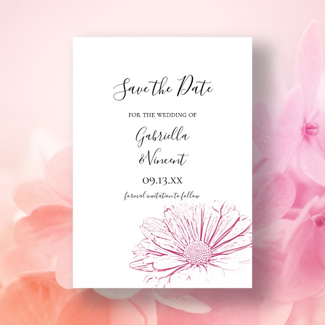 Pink Daisy Effect Floral Wedding Save the Date (Creator Uploaded)