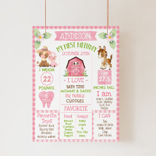 Pink Daisy Farm 1st Birthday Milestone Poster