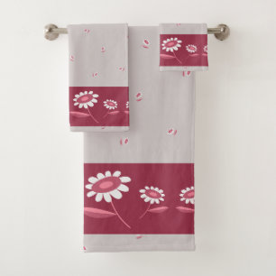 Pink Daisy Floral Bathroom Towel Set