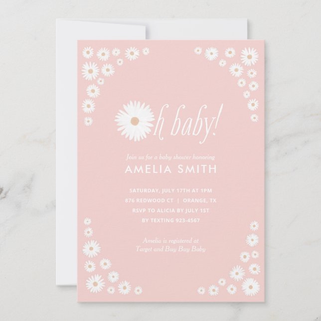 Pink Daisy Floral Boho Baby Shower Invitation (Front)