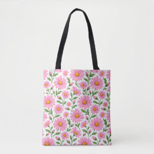 Pink Daisy Floral Botanical Pattern All-Over Print Tote Bag