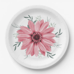 Pink Daisy Floral Bridal Shower Paper Plate