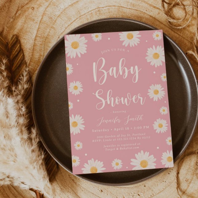 Pink Daisy Floral Girl Baby Shower Invitation (Creator Uploaded)