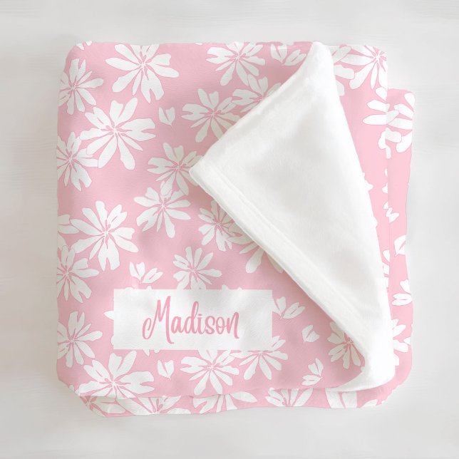Pink Daisy Floral Girls Custom Fleece Blanket (Creator Uploaded)