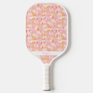 Pink Daisy Floral Pattern Personalized Name Cute Pickleball Paddle