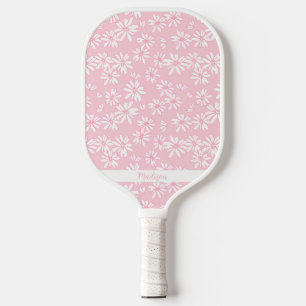 Pink Daisy Floral Pattern Personalized Name Cute Pickleball Paddle