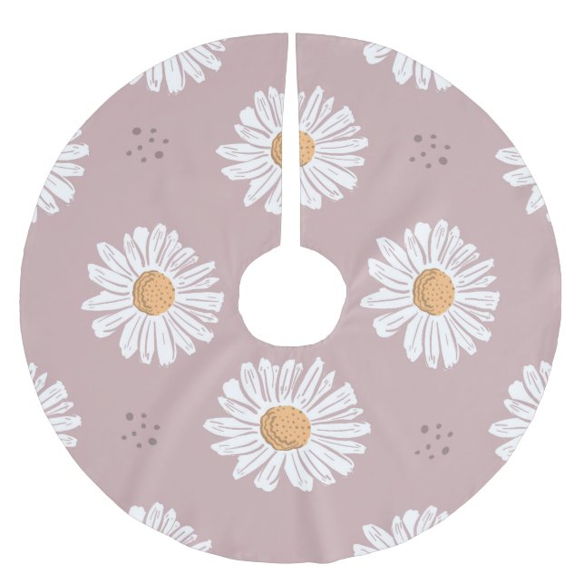 Pink Daisy: Floral Repeat Pattern. Brushed Polyester Tree Skirt (Front)