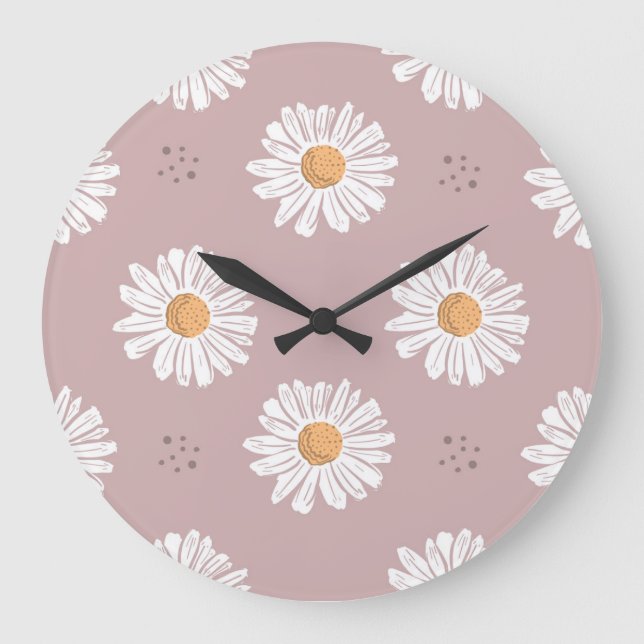 Pink Daisy: Floral Repeat Pattern. Large Clock (Front)