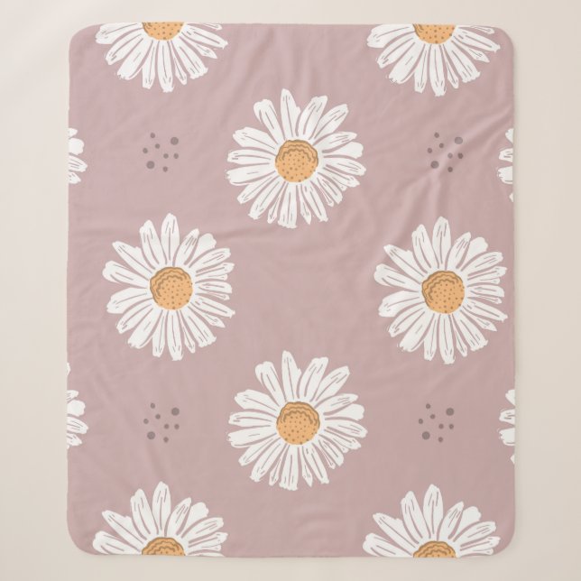 Pink Daisy: Floral Repeat Pattern. Sherpa Blanket (Front)