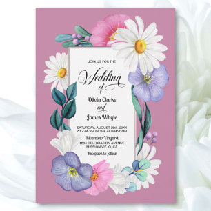 Pink Daisy Floral Wedding Invitation