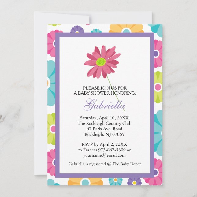 Pink Daisy Flower Baby Shower Invitation (Front)