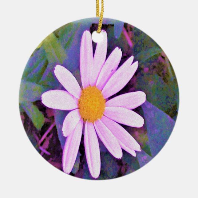 Pink Daisy Flower Ceramic Ornament (Front)