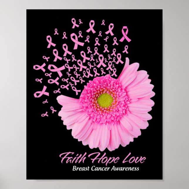 Pink Daisy Flower Faith Hope Love Breast Cancer Aw Poster (Front)