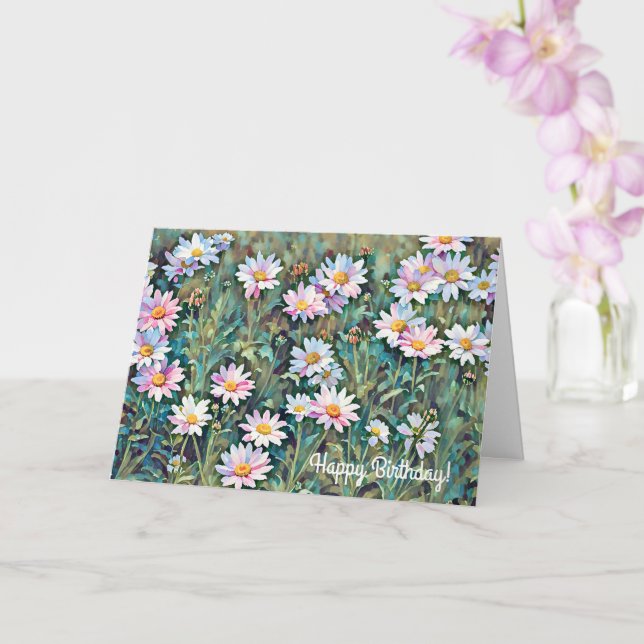 Pink Daisy Flower Garden Art Birthday Card (Orchid)