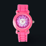Pink Daisy Flower Girl Glitter Personalised Watch<br><div class="desc">Girly pink daisy personalised watch for flower girls- Faux hot pink glitter background with pink gerbera daisy centred framing personalised monogrammed initial in pink. Reads 'Flower Girl' underneath in retro letters. Letter colours and styles may be changed. White clock face numerals. Cute personalised wedding party gift for little flower girls....</div>