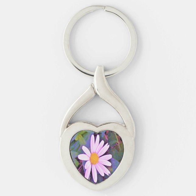 Pink Daisy Flower Key Ring (Front)