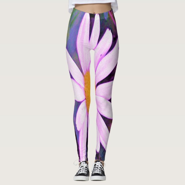 Pink Daisy Flower Leggings (Front)