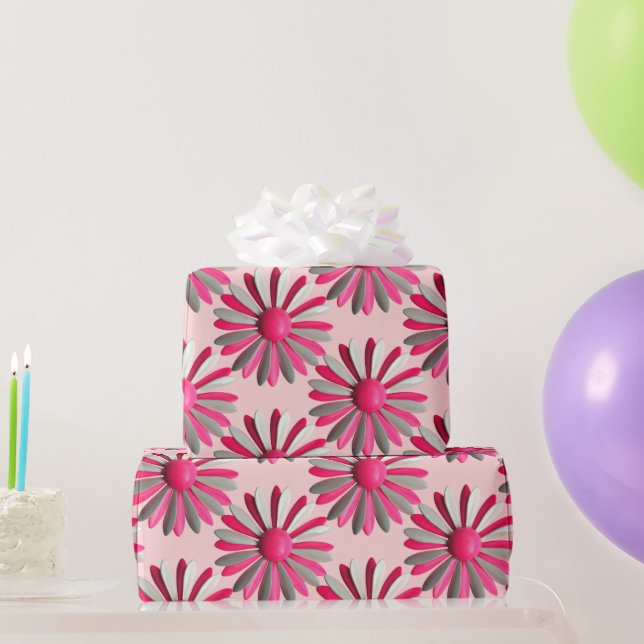 Pink Daisy Flower Pin Spring Summer Garden Wedding Wrapping Paper (Party Gifts)