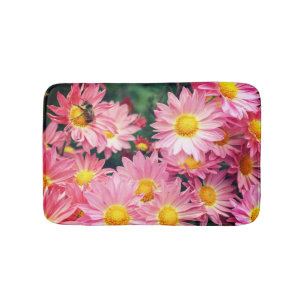 Pink Daisy Flowers And Bumble Bee Bath Mat