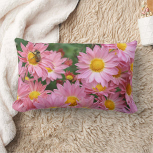 Pink Daisy Flowers And Bumble Bee Lumbar Cushion