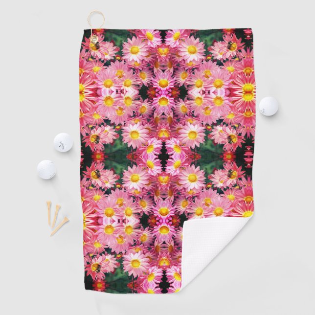 Pink Daisy Flowers And Bumble Bee Pattern   Golf Towel (InSitu)