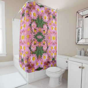 Pink Daisy Flowers And Bumble Bee Pattern Shower Curtain