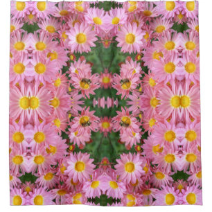 Pink Daisy Flowers And Bumble Bee Pattern   Shower Curtain