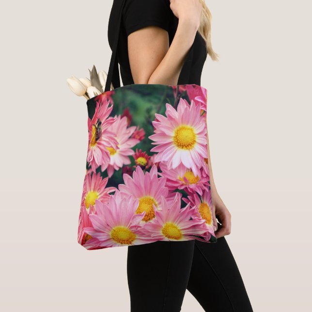 Pink Daisy Flowers And Bumble Bee   Tote Bag (Close Up)